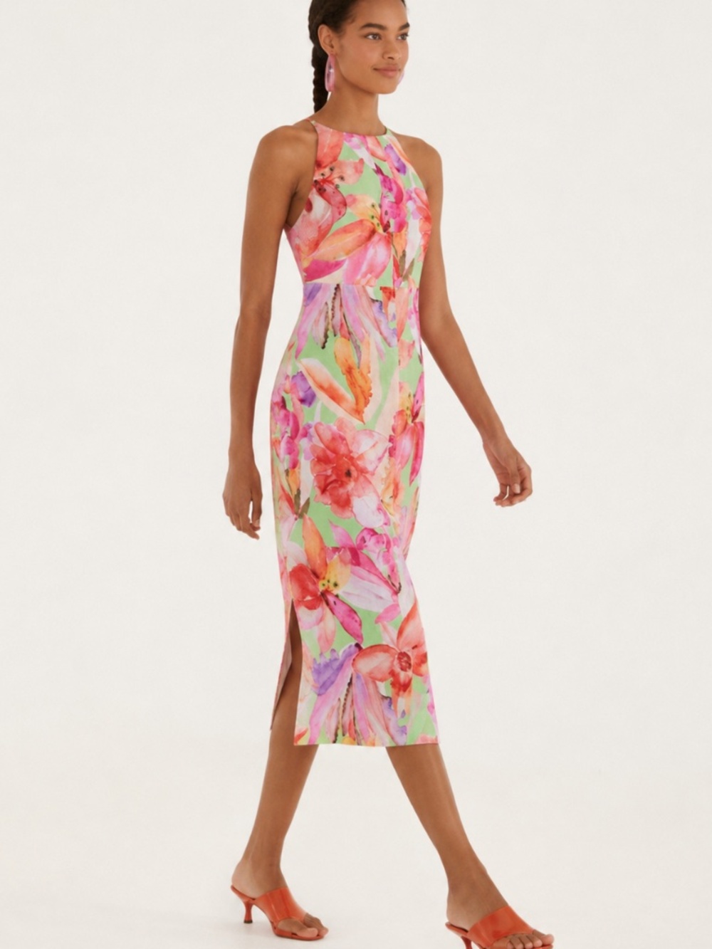 NWT FARM Rio Artsy Flora Green Floral Linen Midi Dress Size Small - Picture 3 of 9